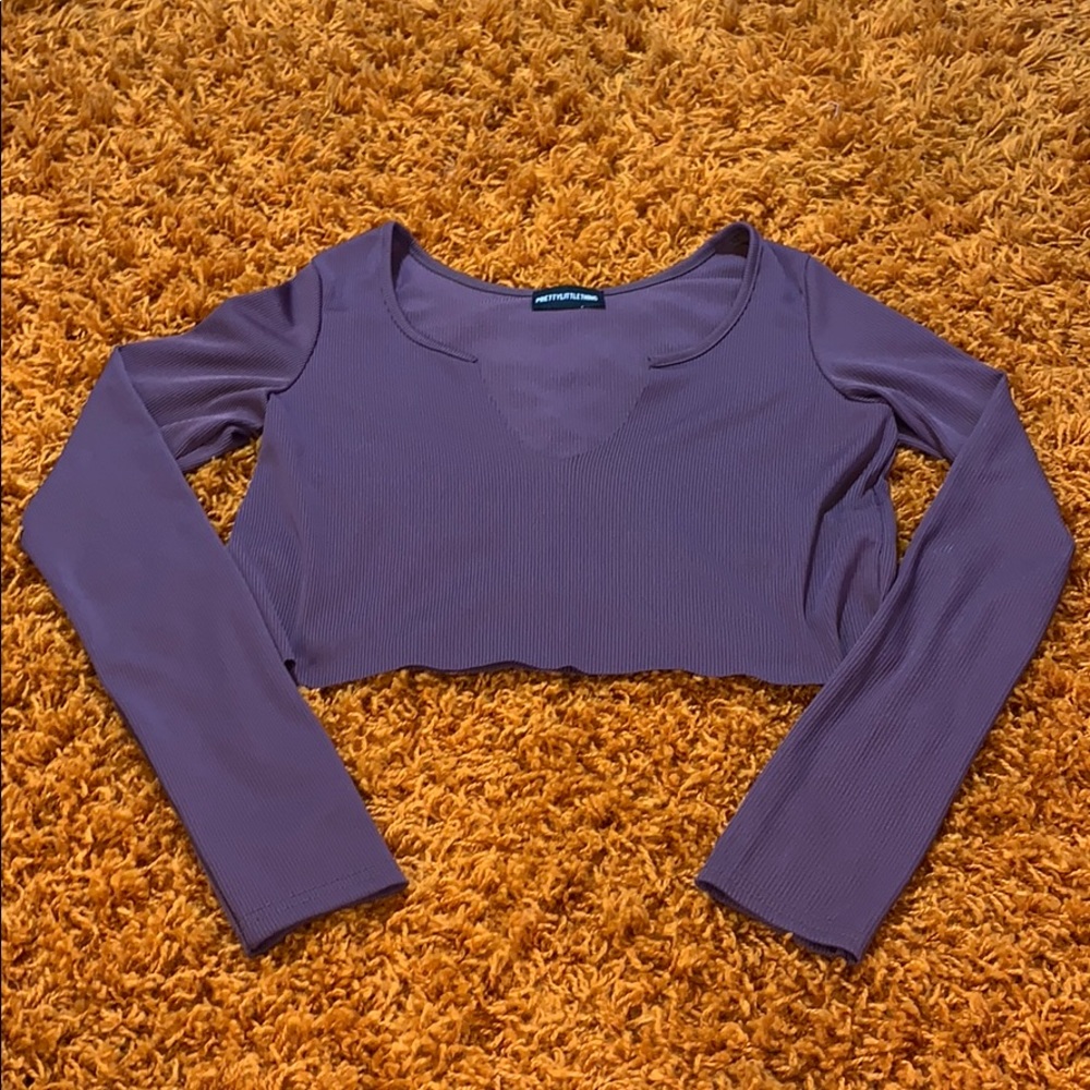 PrettyLittleThing long sleeve crop top purple